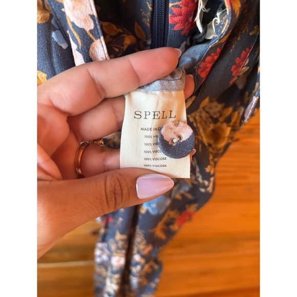 NWT Spell Flora Jumpsuit Mystic Navy Floral Wide Leg Boho Size M Cottagecore - Picture 10 of 11